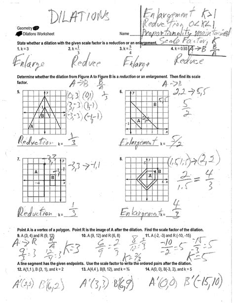 dilations worksheet with answers pdf geometry